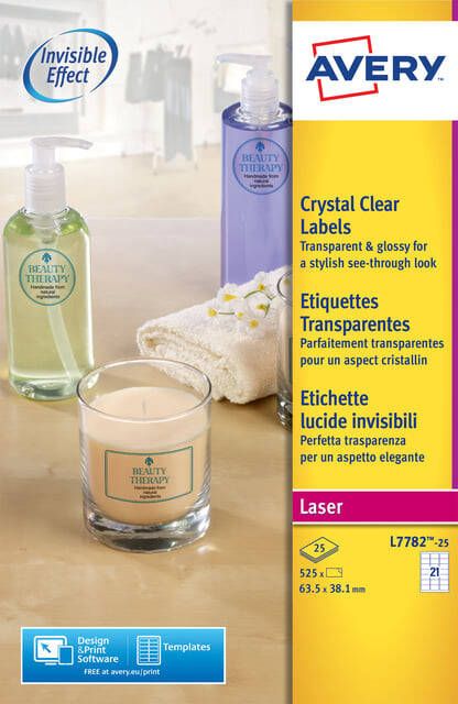 Avery Zweckform Avery transparante Crystal Clear etiketten ft 63 5 x 38 1 mm 525 etiketten 21 per vel
