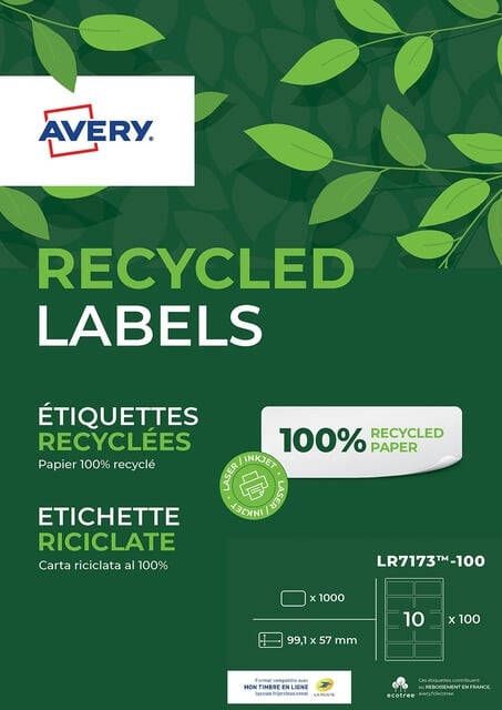 Avery Etiket LR7173-100 99.1x57mm recycled wit 1000stuks