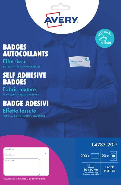 AVERY Zelfklevende naambadges 80 x 50 mm Laserprinter wit afneembaar L4787-20