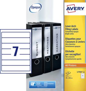 AVERY Ordnerrugetiketten 192 x 39 mm wit Inkjetprinter Laserprinter Kopieerapparaat permanent klevend L7702-25