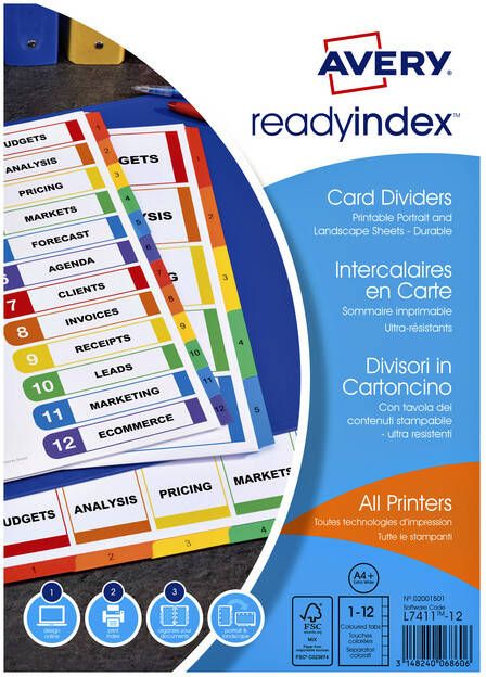 Avery Tabbladen Readyindex 9-gaats 12-delig 1-12 extra breed assorti