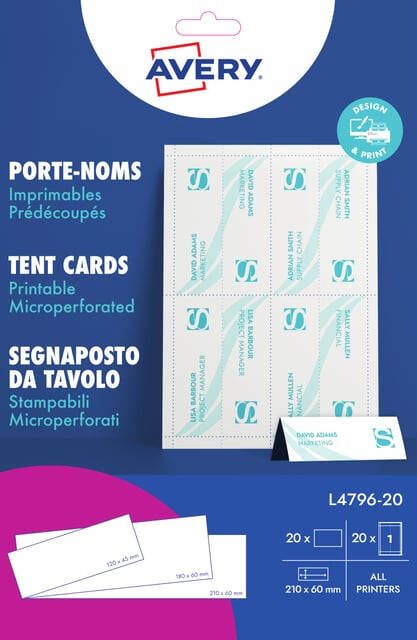 AVERY Tentkaarten Inkjetprinter Laserprinter Kopieerapparaat L4796-20