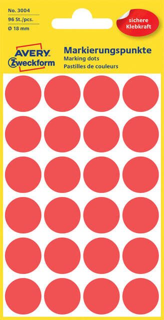 Avery Zweckform Avery Ronde etiketten diameter 18 mm rood 96 stuks