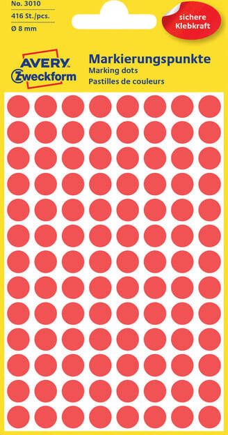 Avery Zweckform Avery Ronde etiketten diameter 8 mm rood 416 stuks