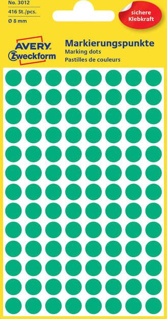 Avery Zweckform Avery Ronde etiketten diameter 8 mm groen 416 stuks
