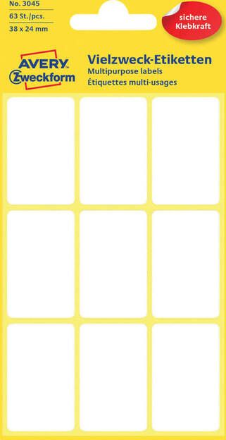 Avery Zweckform Avery Witte etiketten ft 38 x 24 mm(b x h ) 63 stuks