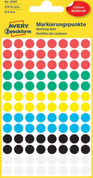 Avery Zweckform Avery Ronde etiketten diameter 8 mm geassorteerde kleuren 416 stuks