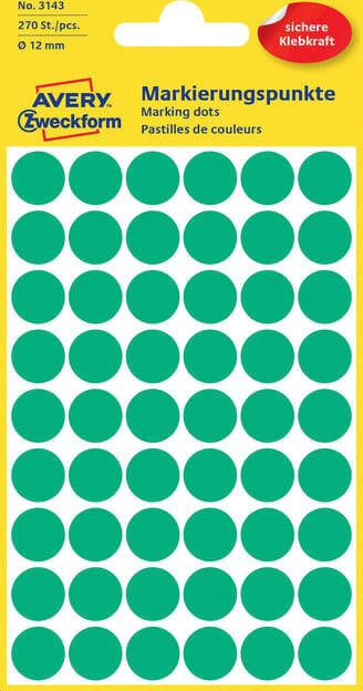 Avery Zweckform Avery Ronde etiketten diameter 12 mm groen 270 stuks