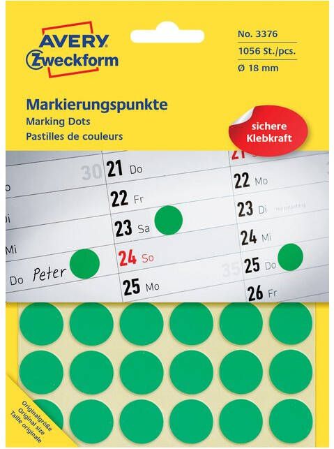 Avery Zweckform Etiket 3376 rond 18mm groen 1056stuks