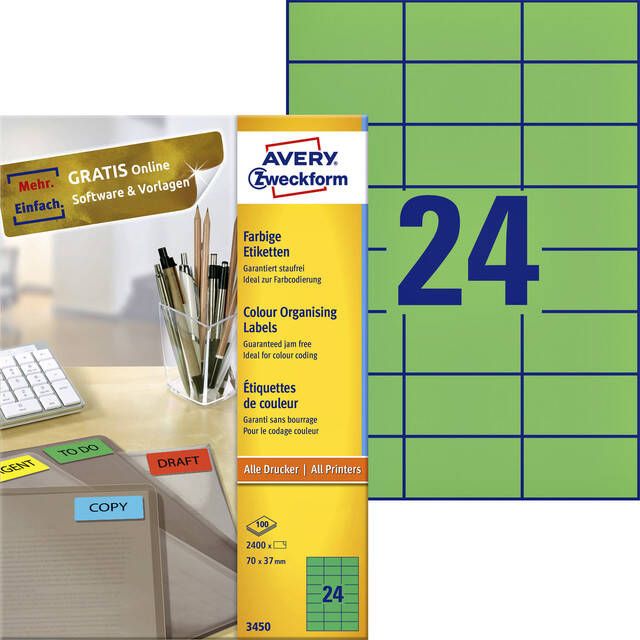 Avery Zweckform Etiket 3450 70x37mm groen 2400stuks