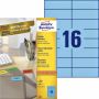 AVERY Gekleurde etiketten 105 x 37 mm blauw Inkjetprinter Laserprinter Kopieerapparaat permanent klevend 3453 - Thumbnail 1