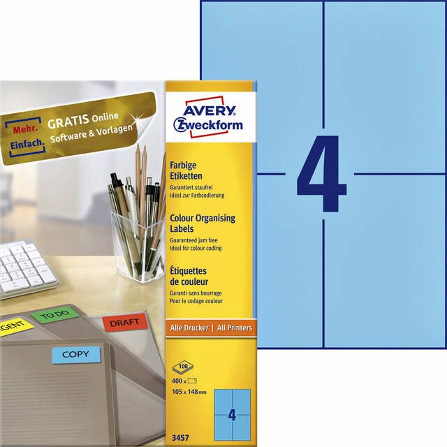 Avery Zweckform Etiket 3457 105x148mm A6 blauw 400stuks