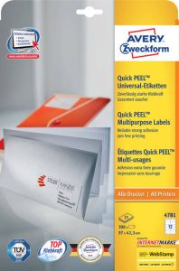 AVERY Universele etiketten 97 x 42 3 mm wit Inkjetprinter Laserprinter Kopieerapparaat permanent klevend 4781