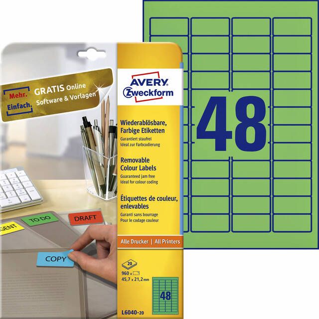 Avery Zweckform Etiket L6040-20 45.7x21.2mm groen 960stuks