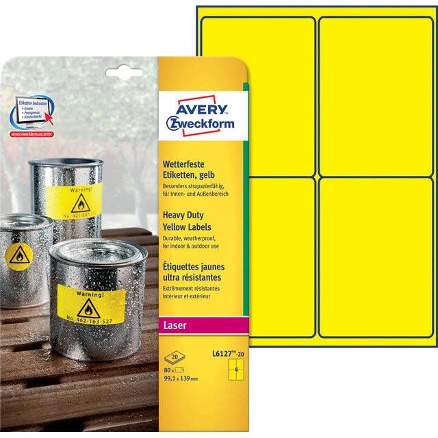 Avery Zweckform Etiket L6127-20 99.1x139mm geel 80stuks