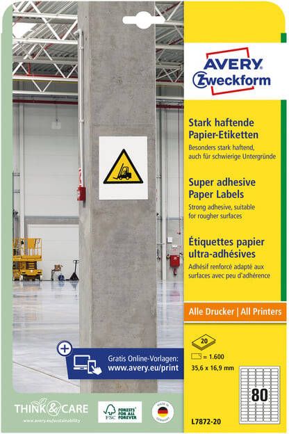 Avery Zweckform Etiket L7872-20 35.6x16.9mm 1600 etiketten