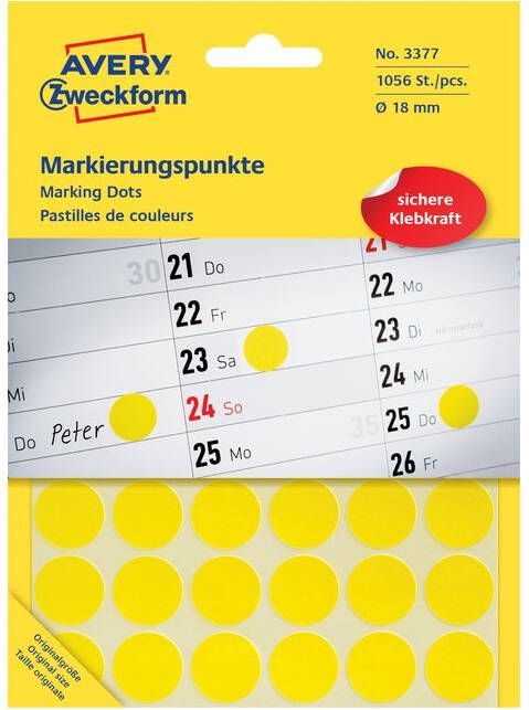 Avery Zweckform Avery Ronde etiketten diameter 18 mm geel 1.056 stuks