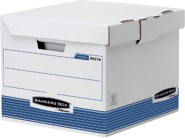 Bankers Box Archiefdoos System flip top kubus wit blauw
