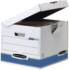 Bankers Box Archiefdoos System flip top kubus wit blauw
