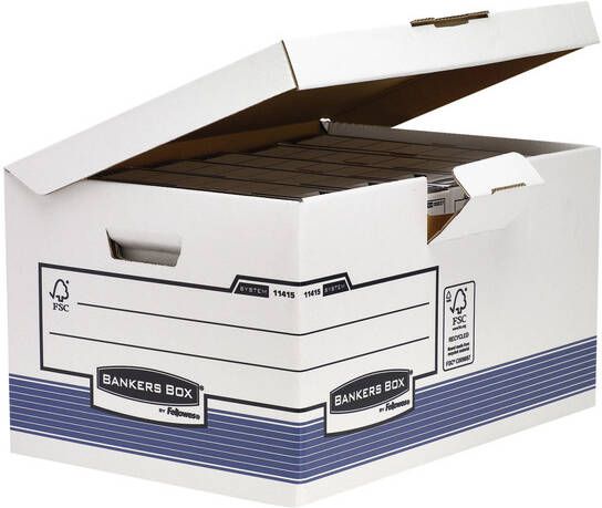 Bankers Box Archiefdoos System fold flip top maxi wit blauw