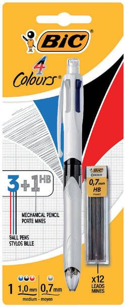 Bic Colours 3 + 1 HB 4-kleurenbalpen medium 3 klassieke inktkleuren en een vulpotlood 0 7 mm HB op bli