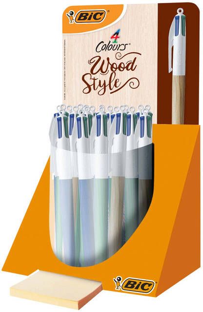 Bic Balpen 4 kleuren wood medium assorti