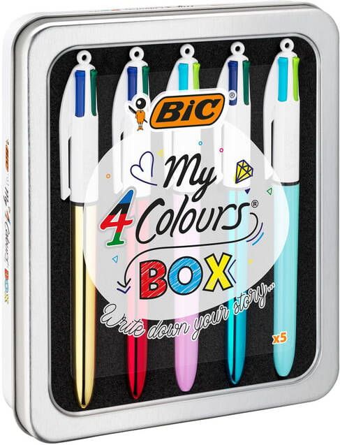 Bic Balpen 4kleuren My medium assorti blik Ã  5 stuks