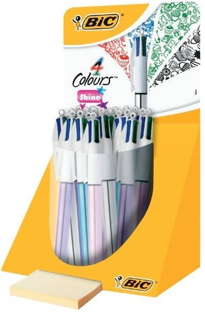 Bic Colours Shine 4-kleurenbalpen medium klassieke inktkleuren lichaam metallic roze