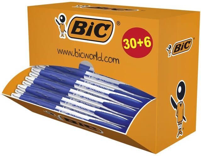 Bic Balpen Atlantis classic grip clic medium blauw valuepack 30 6 gratis