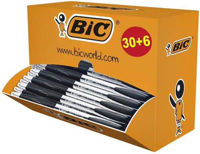 Bic Balpen Atlantis classic grip clic M zwart valuepack 30+6 gratis