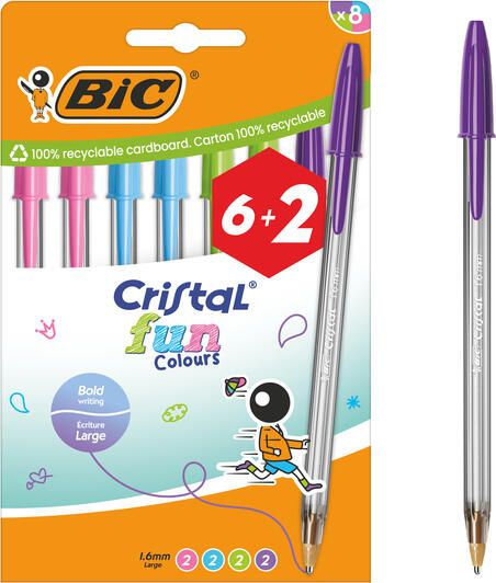 Bic balpen Cristal Fun geassorteerde kleuren etui van 6 + 2 gratis - Foto 2