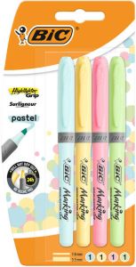 Bic markeerstift Highlighter Grip Pastel blister van 4 stuks in geassorteerde kleuren