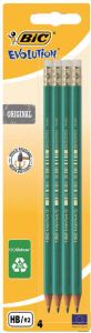 Bic Potlood Evolution zeskantig HB met gumtip blister à 4 stuk