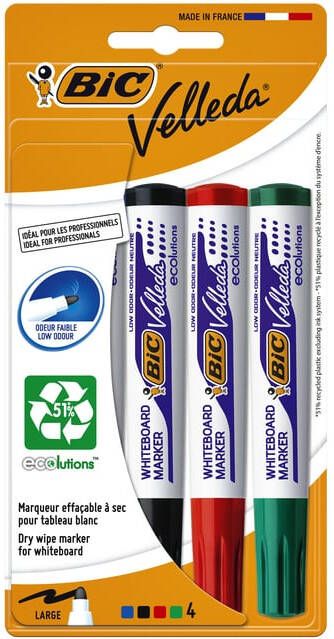 Bic Viltstift Velleda 1704 whiteboard rond large assorti blister Ã  4 stuks