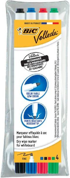 Bic Whiteboardmarker Velleda 1721 rond fijn assorti setà 4 stuks