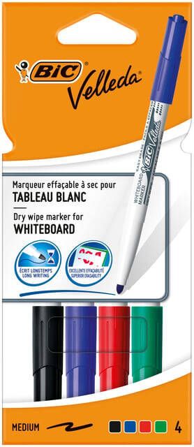 Velleda Bic whiteboardmarker 1741 in geassorteerde kleuren etui van 4 stuks - Foto 2