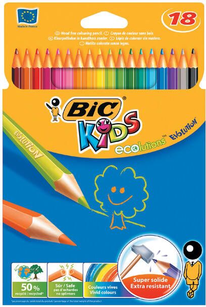 Kleurpotlood Bic kids ecolutions evolution 18 potloden in kartonnen doos - Foto 2