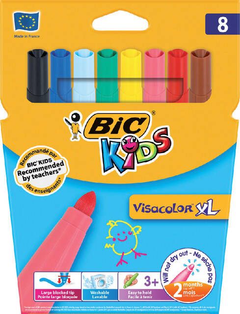 Bickids Kleurstift Bic Kids Visacolor XL blisterà 8 stuks assorti
