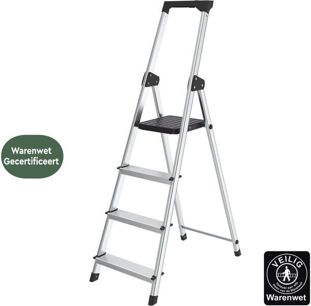 BRASQ Huishoudtrap 4 treden aluminium SLA400 zilver - Foto 2