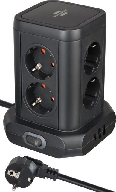 Brennenstuhl Stekkerdoos toren 8 voudig met 2x USB A 1x USB C PD zwart