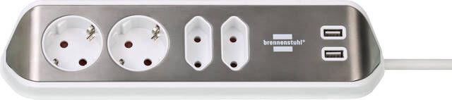 Brennenstuhl Stekkerdoos bureau Estilo 4 voudig incl. 2 USB 200cm wit zilver