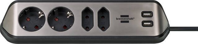 brennenstuhl Stekkerdoos bureau Estilo 4-voudig incl. 2 USB 2m zwart zilver