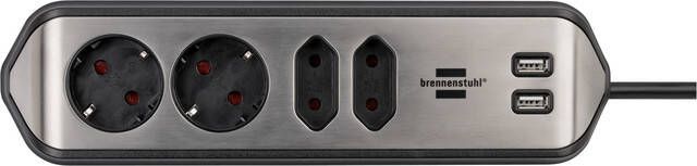 Brennenstuhl Stekkerdoos bureau Estilo 4 voudig incl. 2 USB 200cm zwart zilver