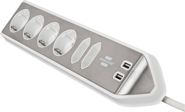 Brennenstuhl Stekkerdoos bureau Estilo 6 voudig incl. 2 USB 200cm wit zilver