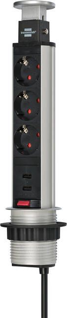brennenstuhl Stekkerdoos toren 3-voudig incl. 2 USB 2m zwart zilver
