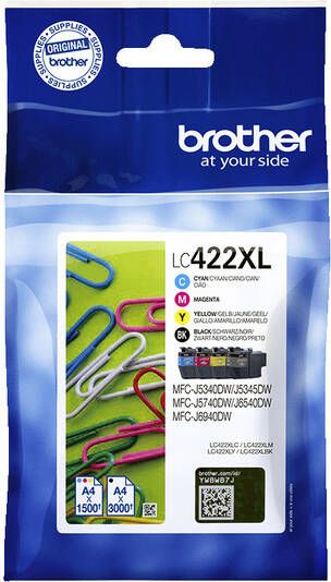 Brother inktcartridge 1.500 3.000 pagina&apos;s OEM LC-422XLVAL 4 kleuren