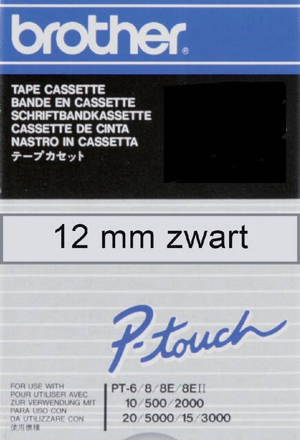 Brother Labeltape P touch TC 101 12mm zwart op transparant