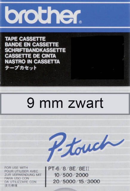 Brother Labeltape P touch TC M91 9mm zwart op transparant