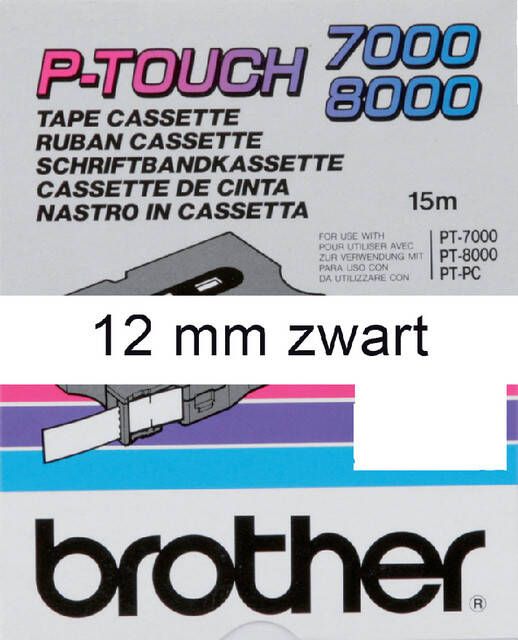 Brother Labeltape P-touch TX-231 12mm zwart op wit