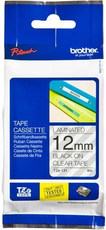 Brother Labeltape P-touch TZe-131 standaard 12mm zwart op transparant